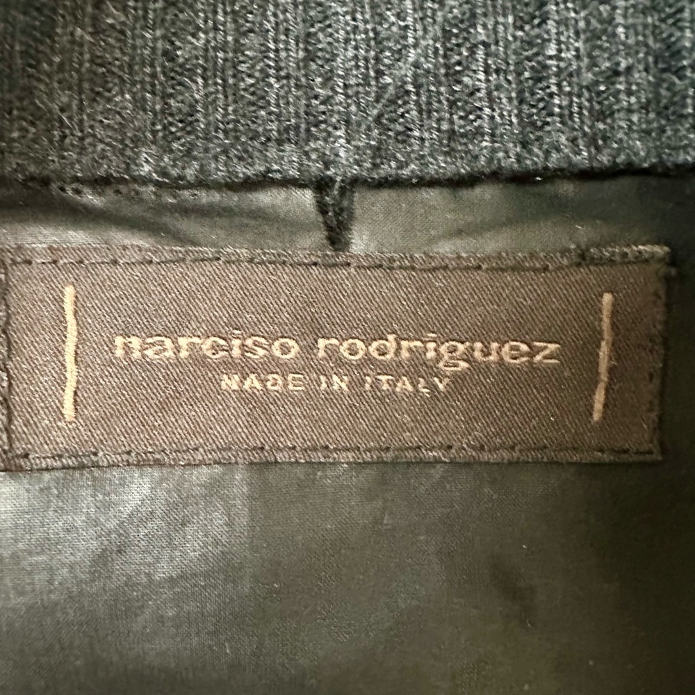Narciso Rodriguez Charcoal Gray Zip Front Wool Cardigan - Picture 3 of 7